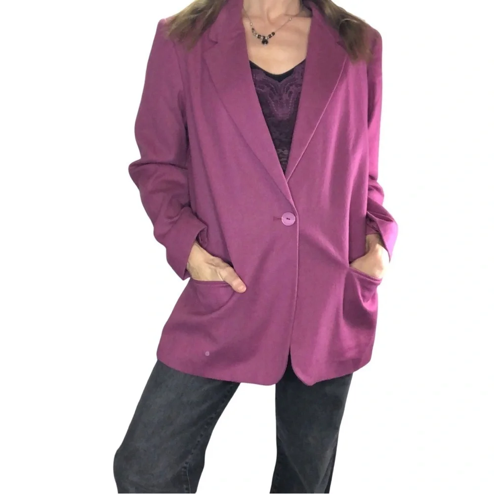 Vtg 90’s Sag Harbor 100% Wool Blazer Wo’s 12 Fuchsia Pink Classic Retro Office